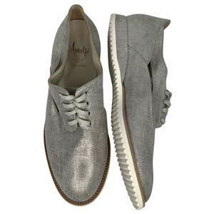 Amalfi by Rangoni Silver Textile/Leather Lace Tie Oxford Women Shoes Sz 7.5